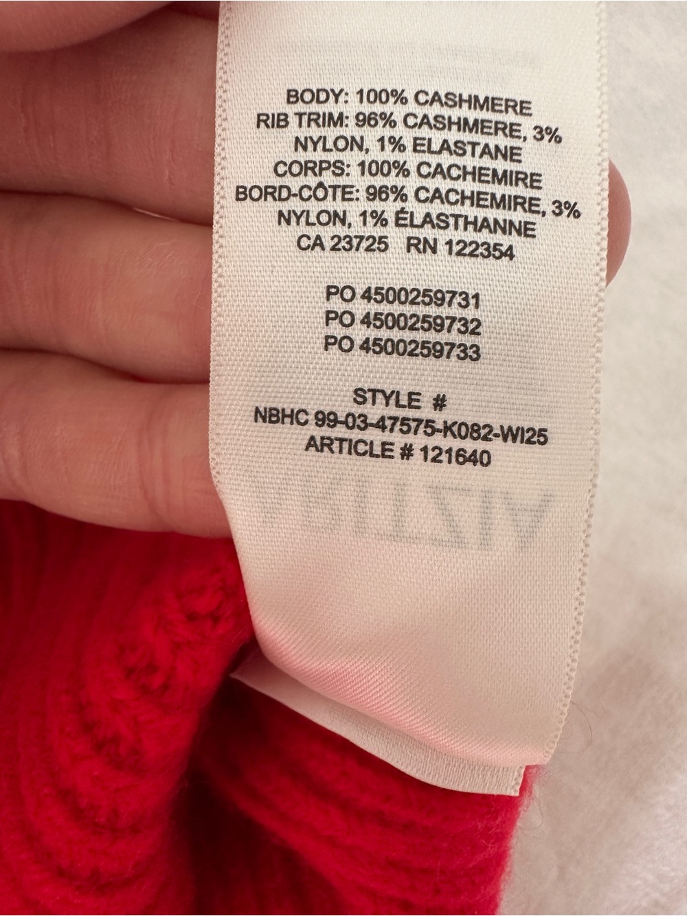 Aritzia Red Cashmere Crewneck Sweater - Picture 3 of 3